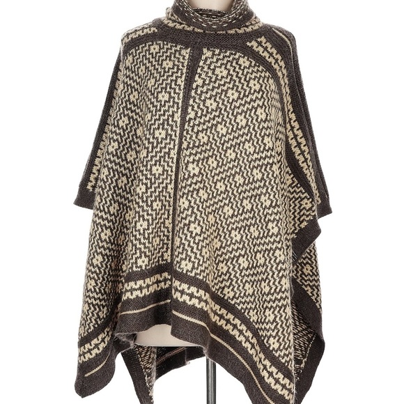 Lauren Ralph Lauren Brown and Cream Geometric Pattern Poncho Sweater SZ L/XL - Picture 1 of 4